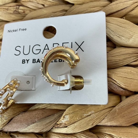 SugarFix by Baublebar Earring Sets Gold Tone Small Hoops Hearts Pearls Stones - Picture 5 of 9